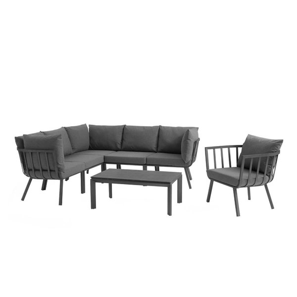 Modway Furniture Riverside Outdoor Patio Aluminum Set, Gray Charcoal - 7 Piece EEI-3790-SLA-CHA